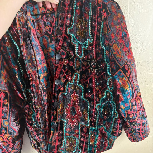 Vintage Colorful Women's Jacket Velour Velvet Sequin Embellished Womens XL - Picture 4 of 9